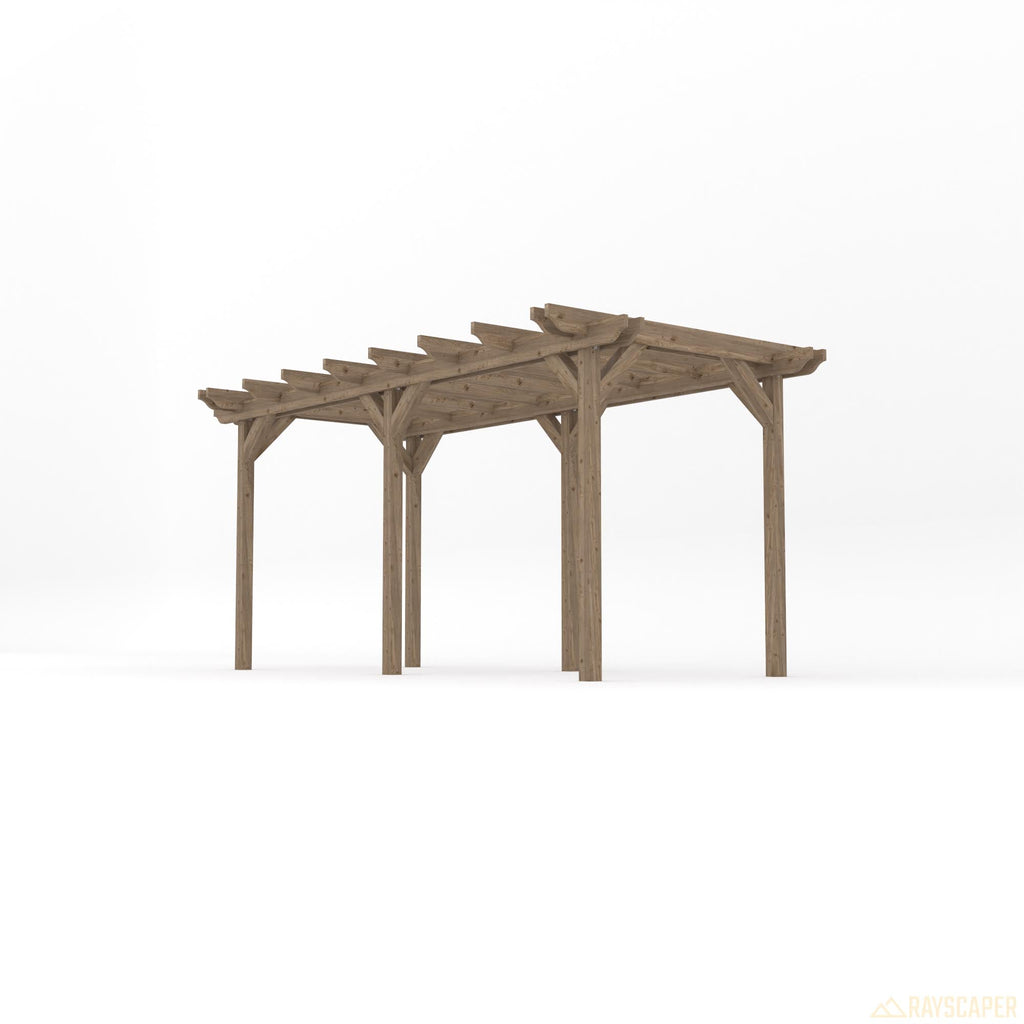 Freestanding Double Garden Pergola - Rustic Brown - 3.6m Width x 4.8m Length
