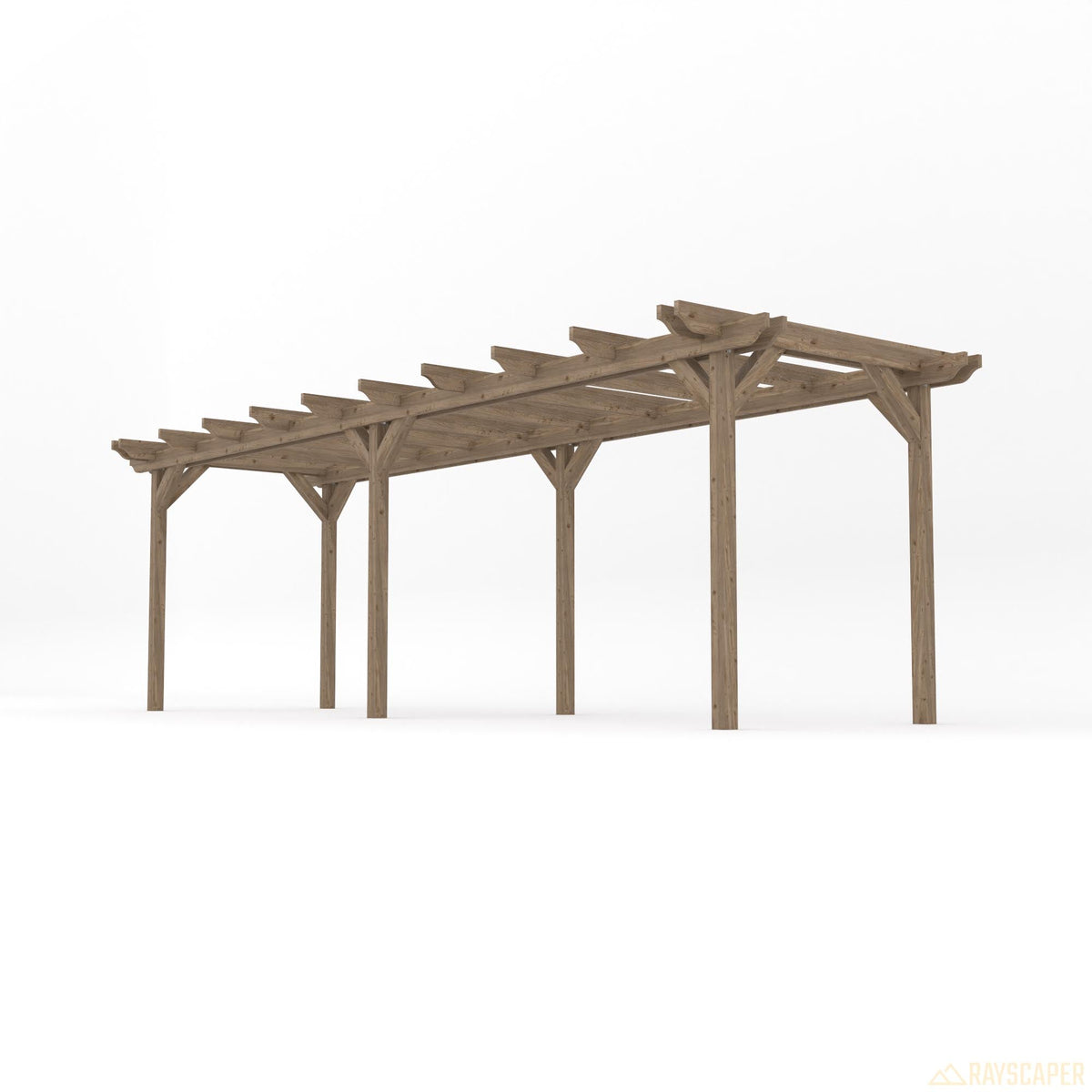 Freestanding Double Garden Pergola - Rustic Brown - 3m Width x 7.2m Length