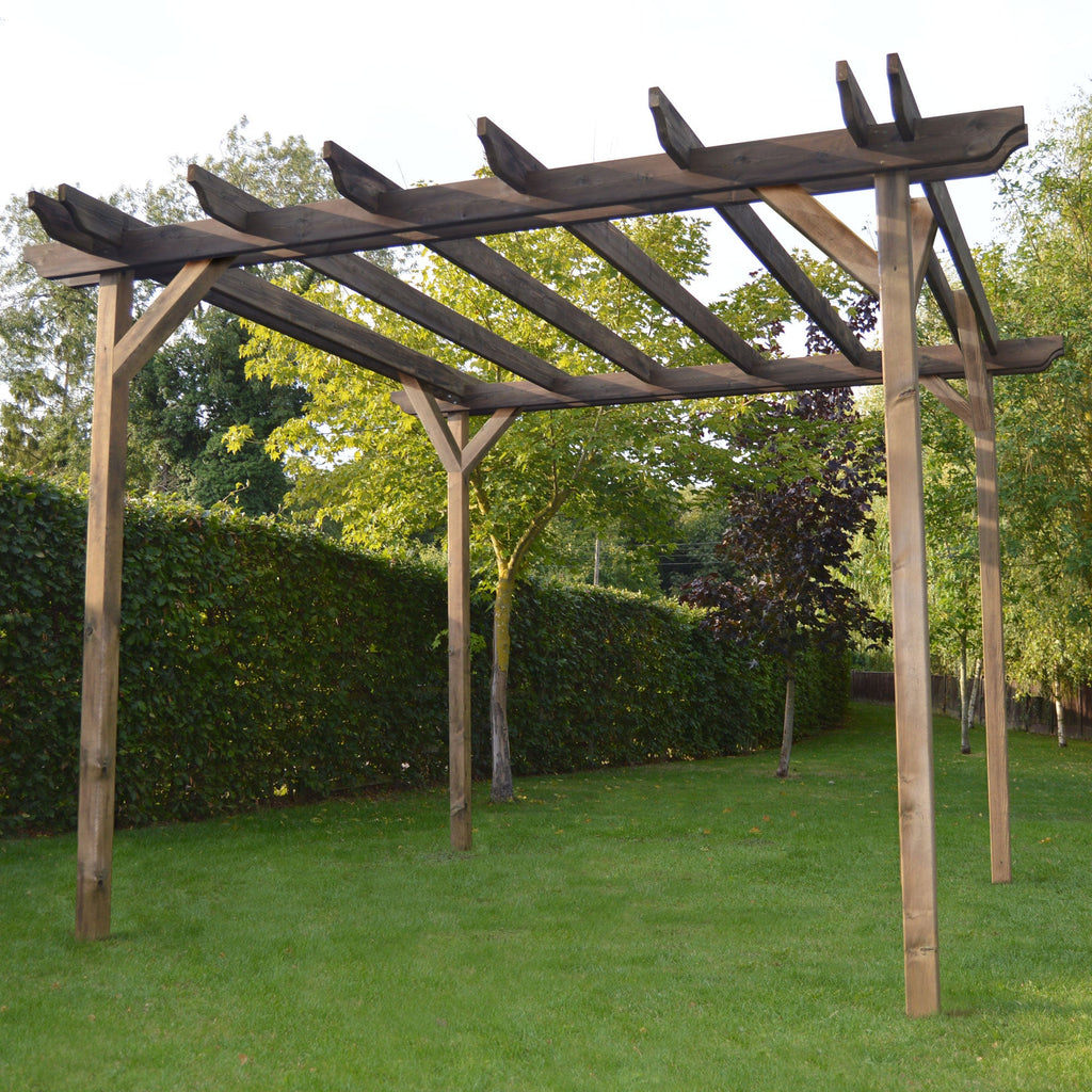 Freestanding Double Garden Pergola - Rustic Brown - 3.6m Width x 4.8m Length