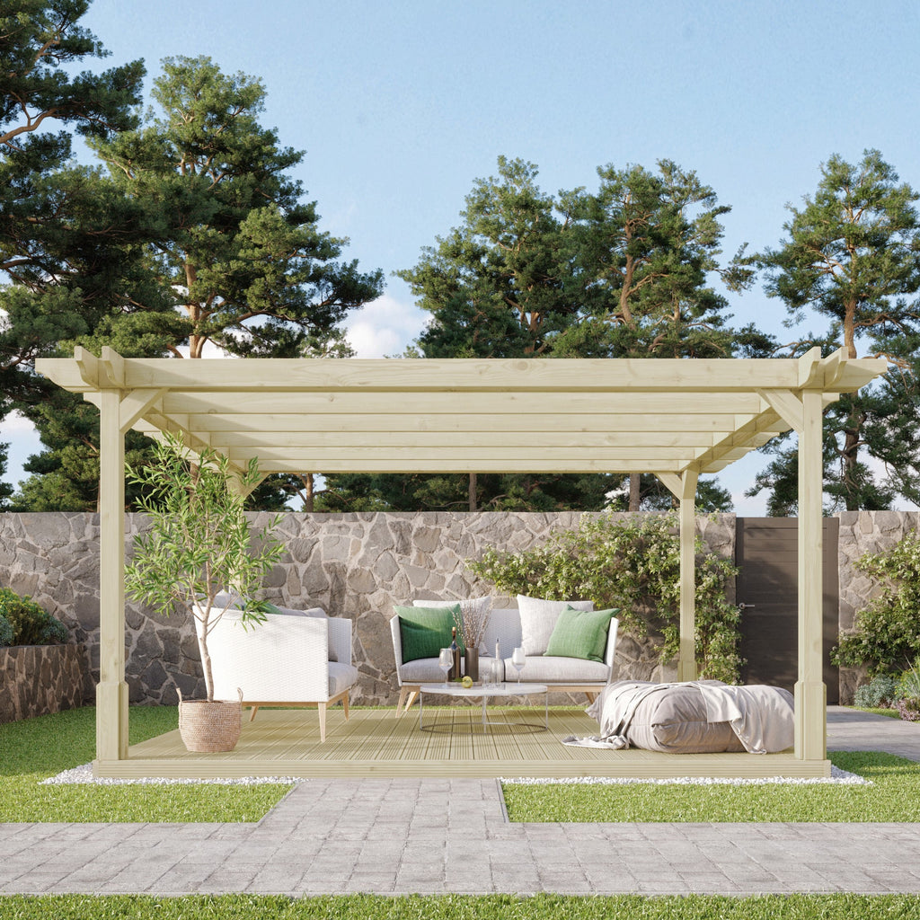 Freestanding Double Premium Pergola with Decking - Light Green - 4.8m Width x 4.8m Length