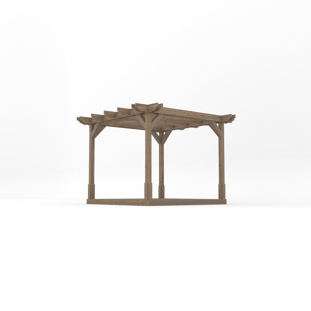Freestanding Double Premium Pergola with Decking - Rustic Brown - 3m Width x 3m Length