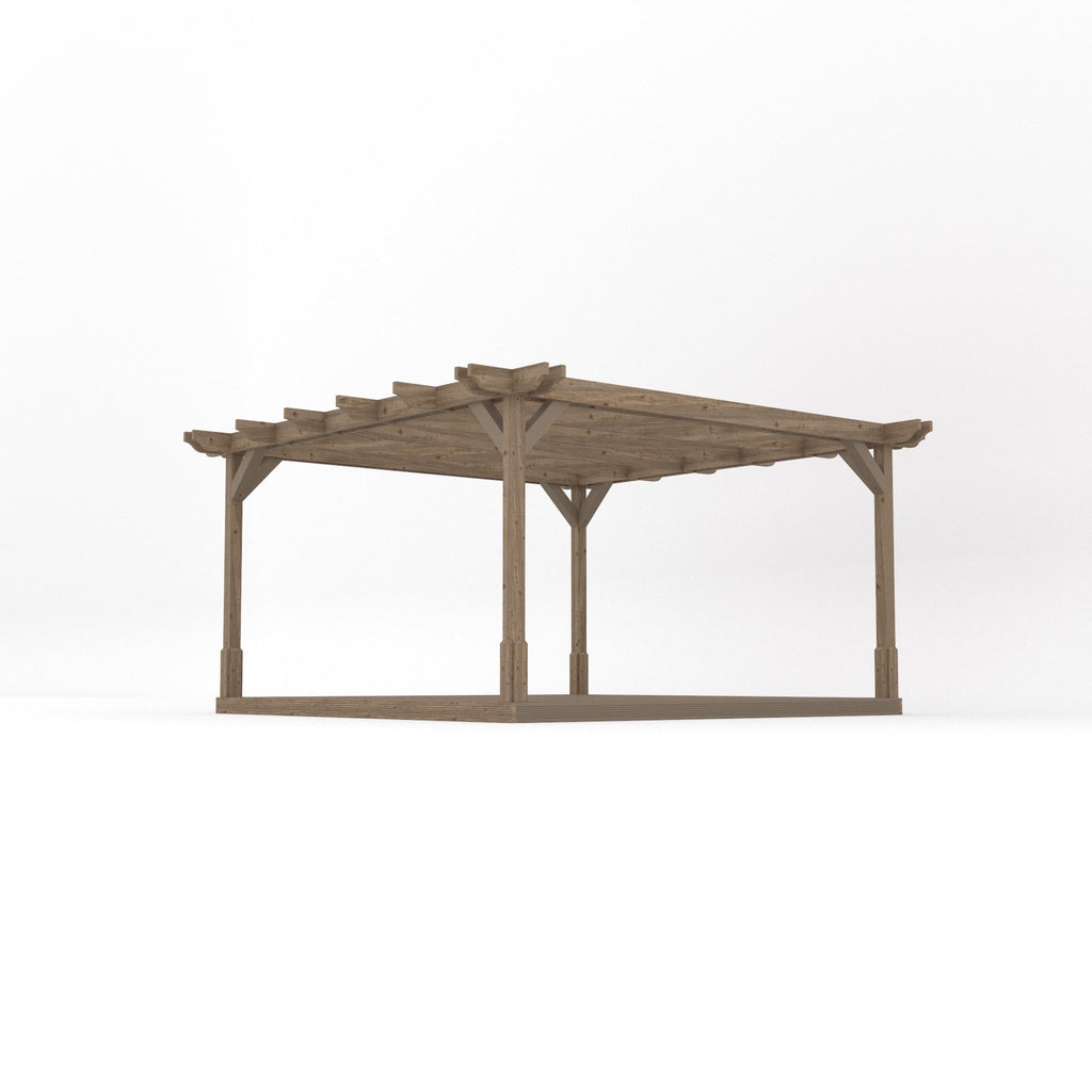 Freestanding Double Premium Pergola with Decking - Rustic Brown - 4.2m Width x 4.2m Length