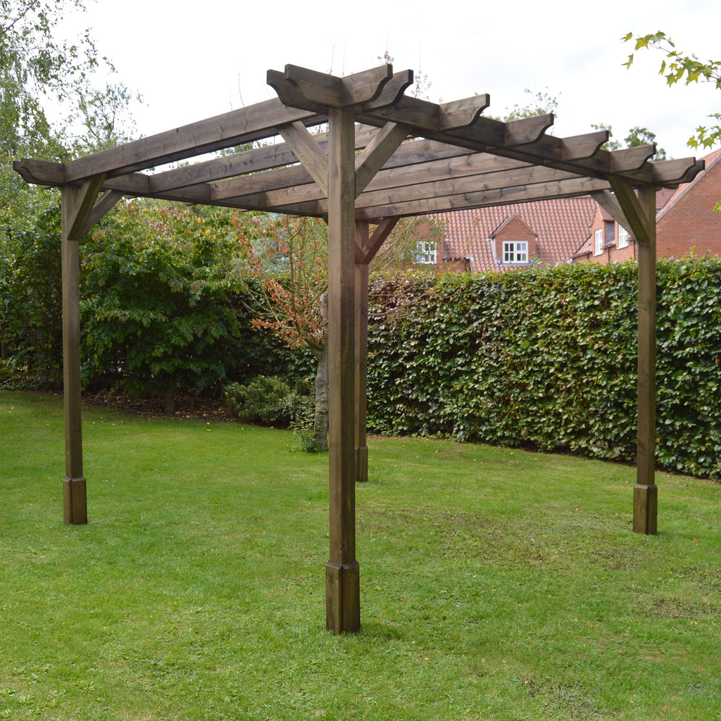 Freestanding Double Premium Pergola - Rustic Brown - 3m Width x 3.6m Length