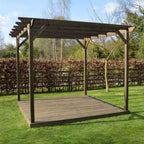 Freestanding Garden Pergola with Decking - Rustic Brown - 3m Width x 3m Length
