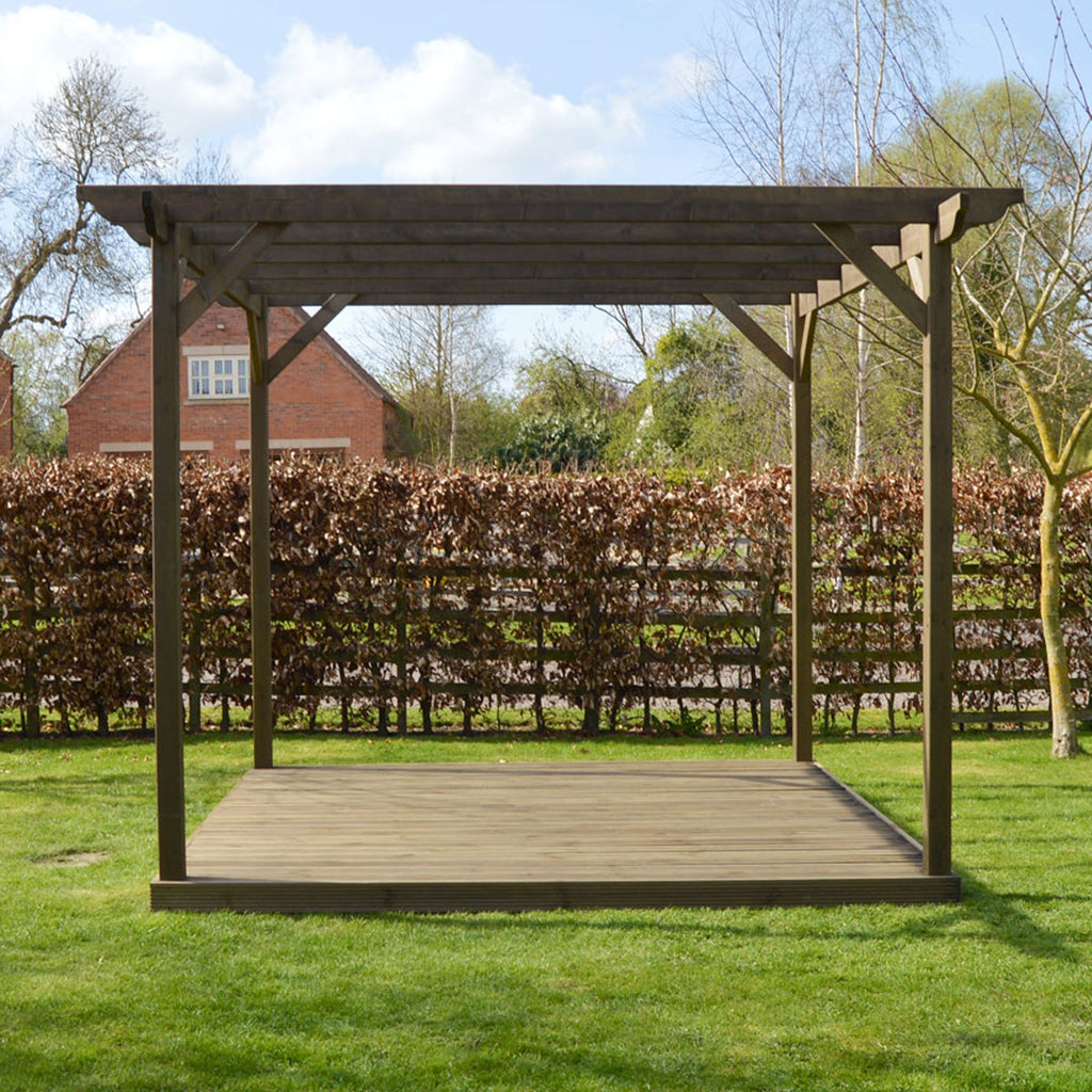 Freestanding Garden Pergola with Decking - Rustic Brown - 4.2m Width x 4.2m Length