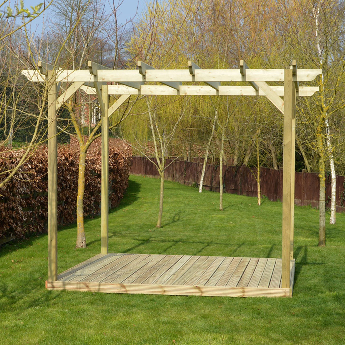 Freestanding Garden Pergola with Decking - Light Green - 4.8m Width x 4.8m Length