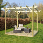 Freestanding Garden Pergola with Decking - Light Green - 2.4m Width x 2.4m Length