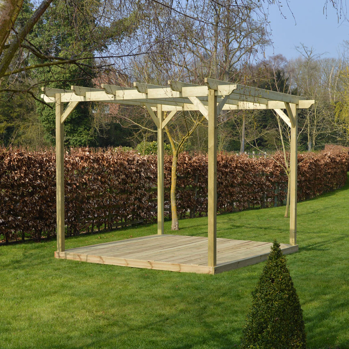 Freestanding Garden Pergola with Decking - Light Green - 2.4m Width x 2.4m Length
