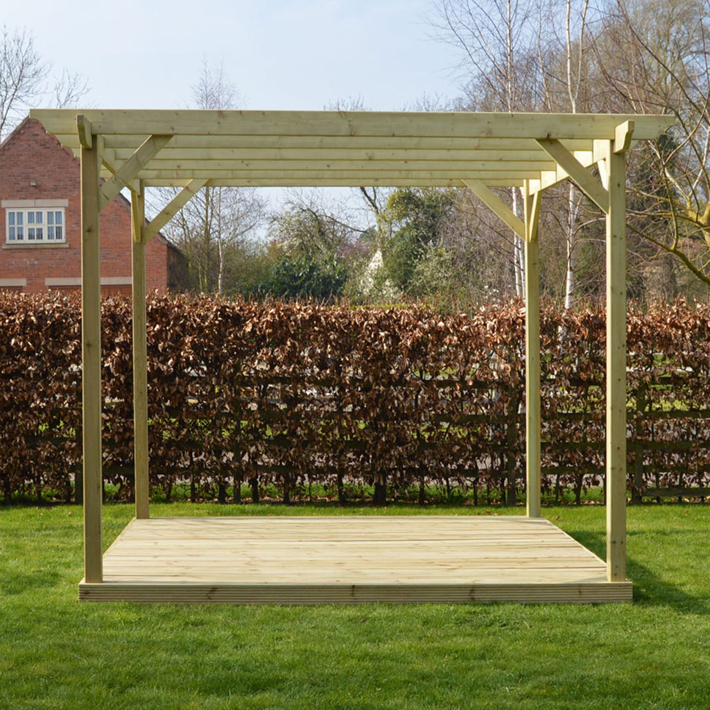 Freestanding Garden Pergola with Decking - Light Green - 4.2m Width x 4.2m Length