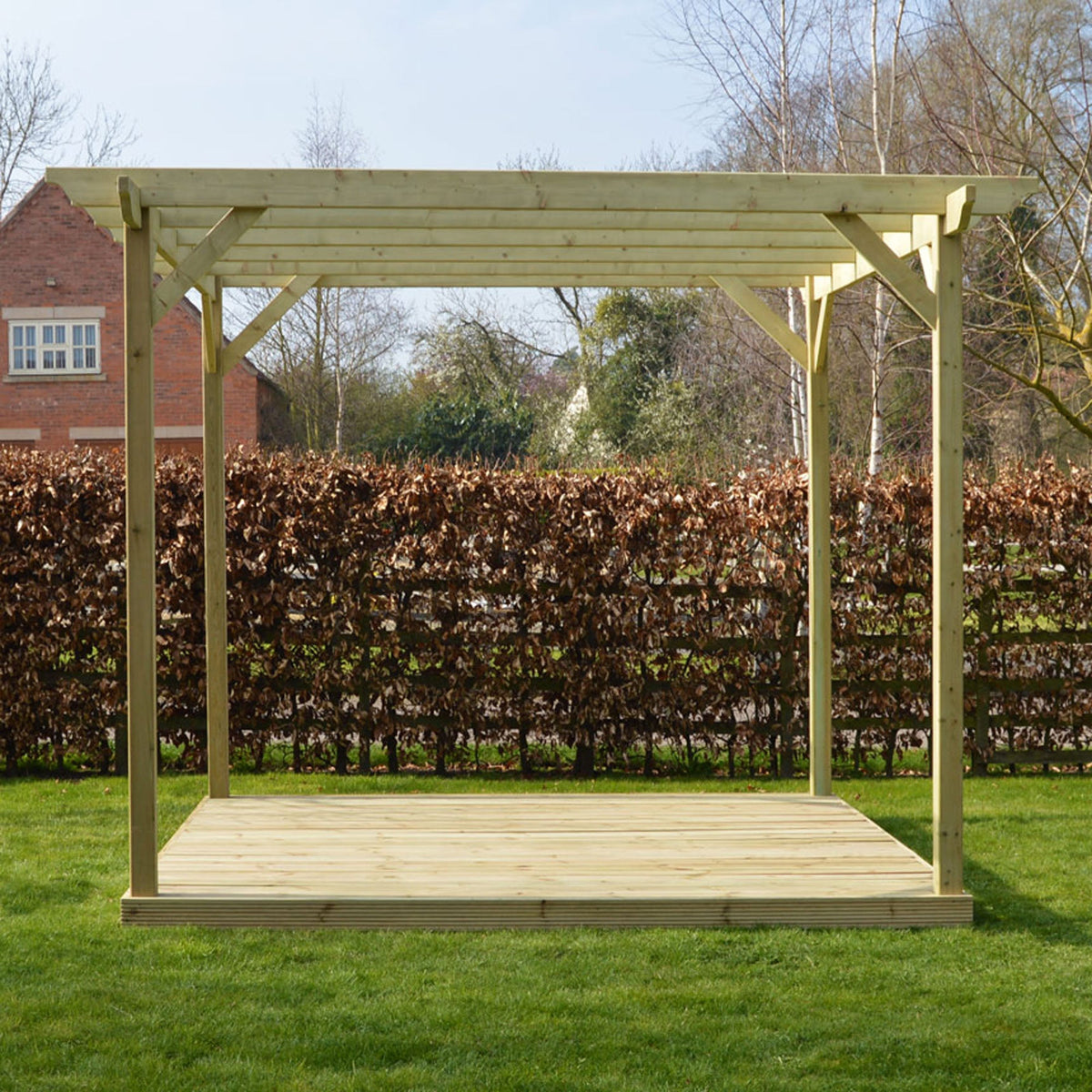 Freestanding Garden Pergola with Decking - Light Green - 2.4m Width x 2.4m Length