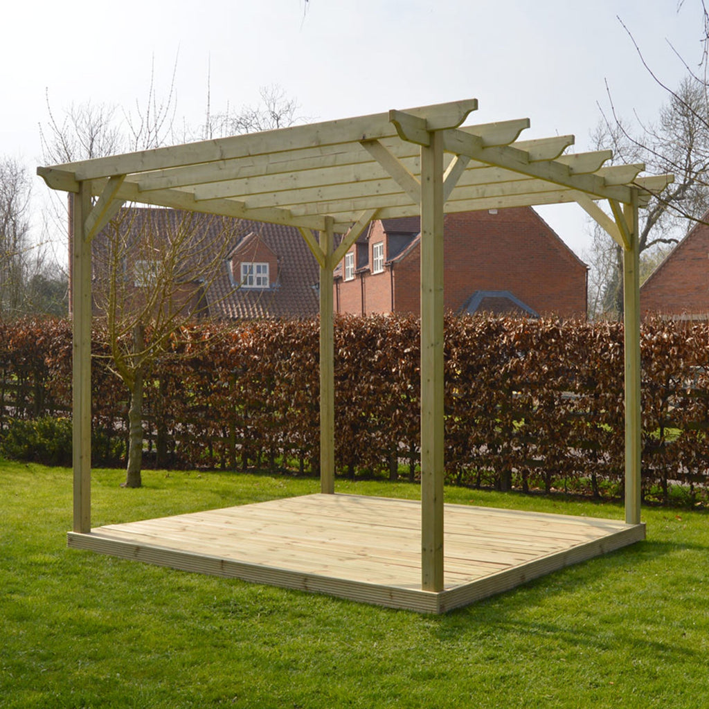 Freestanding Garden Pergola with Decking - Light Green - 4.8m Width x 4.8m Length