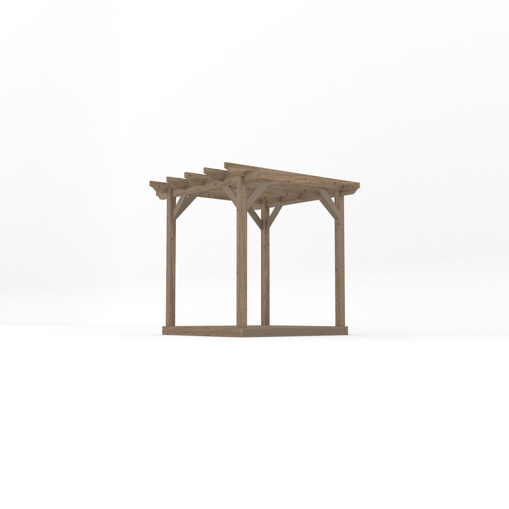 Freestanding Garden Pergola with Decking - Rustic Brown - 2.4m Width x 2.4m Length