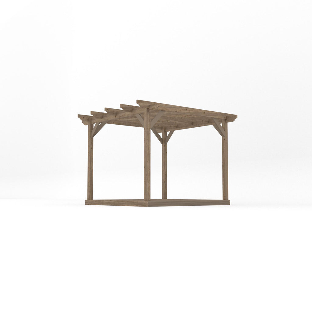 Freestanding Garden Pergola with Decking - Rustic Brown - 3m Width x 3m Length