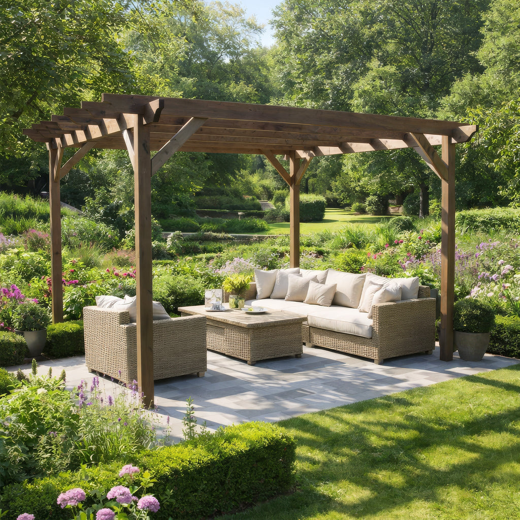 Freestanding Garden Pergola - Rustic Brown - 2.4m Width x 3.6m Length