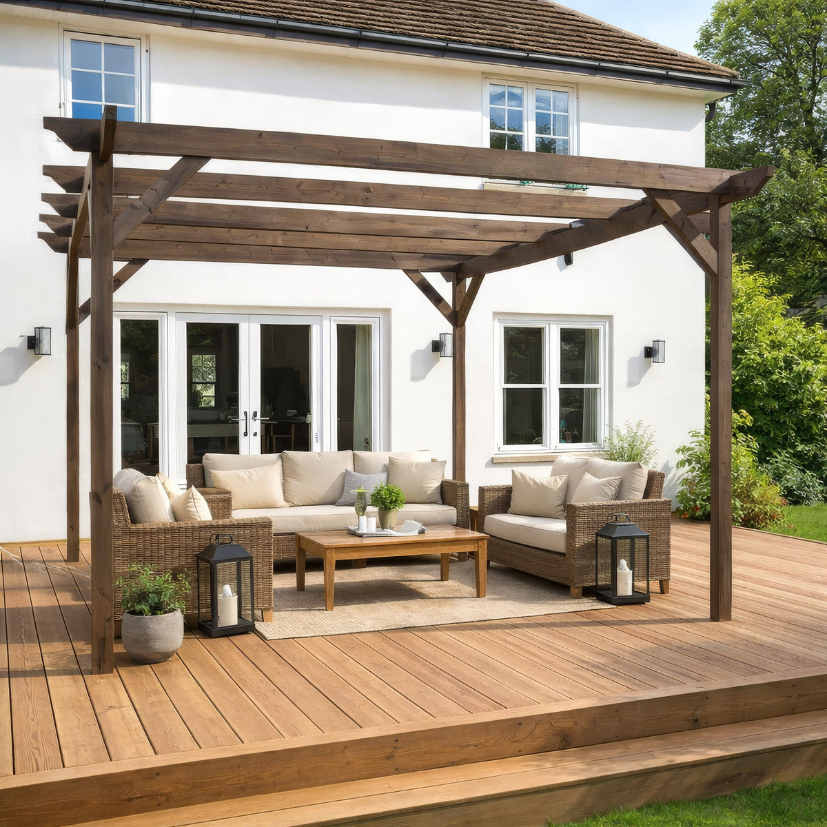 Freestanding Garden Pergola - Rustic Brown - 2.4m Width x 3.6m Length