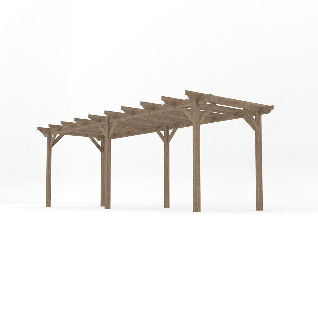 Freestanding Garden Pergola - Rustic Brown - 3m Width x 6.6m Length