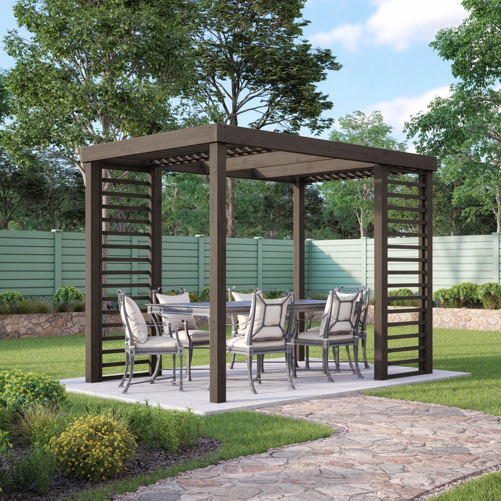 Freestanding Panel Pergola - Rustic Brown - 2.4m Width x 3m Length