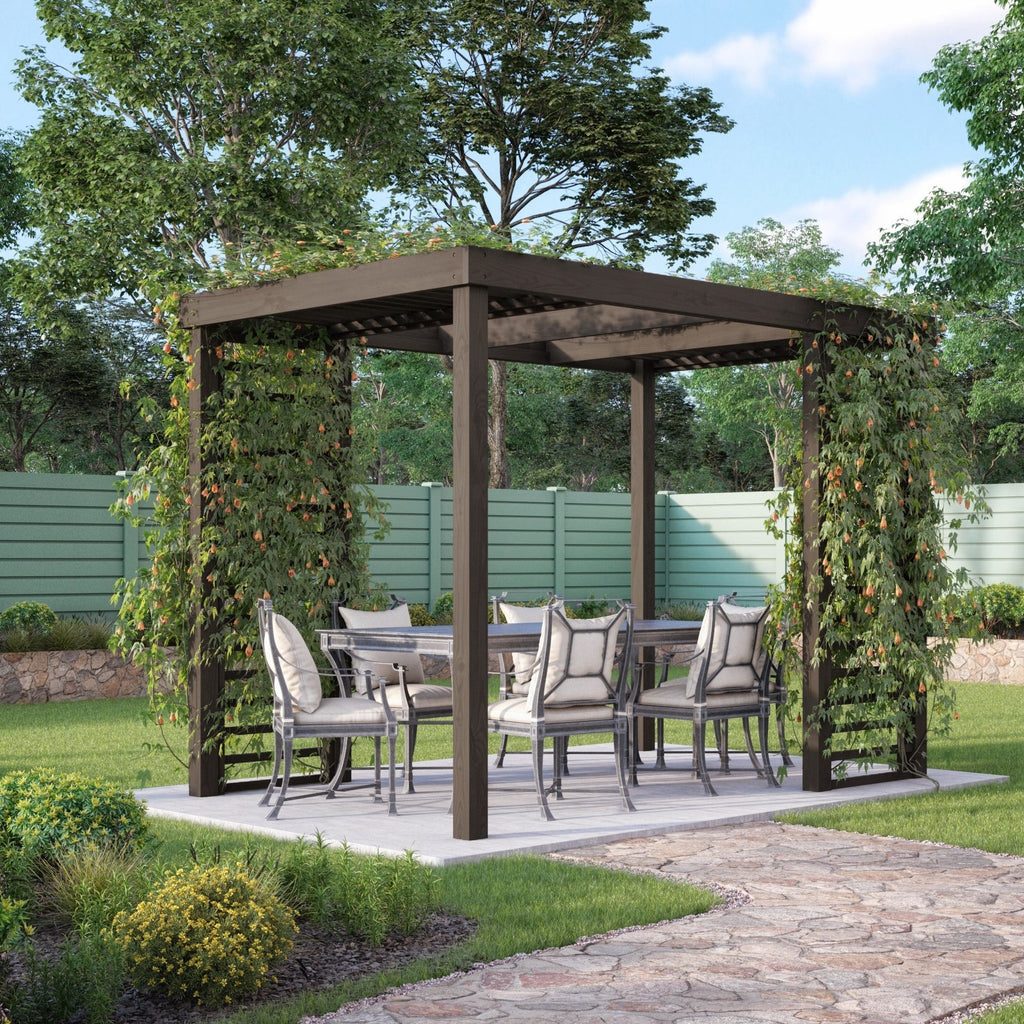 Freestanding Panel Pergola - Rustic Brown - 2.4m Width x 3m Length