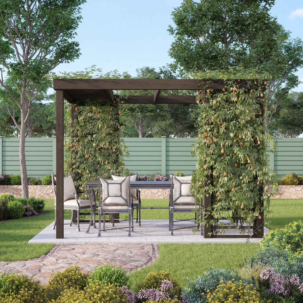 Freestanding Panel Pergola - Rustic Brown - 3m Width x 3m Length