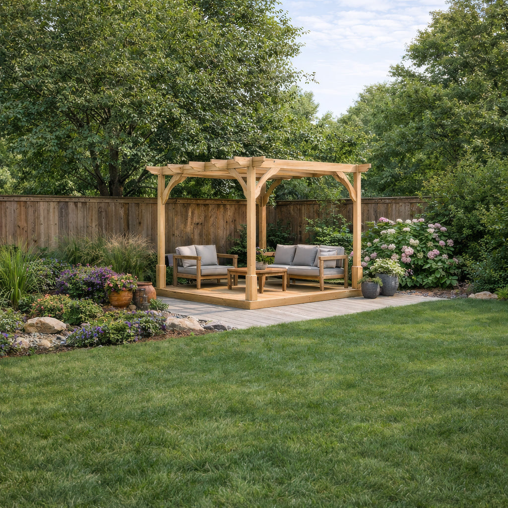 Freestanding Premium Pergola with Decking - Light Green - 3.6m Width x 3.6m Length