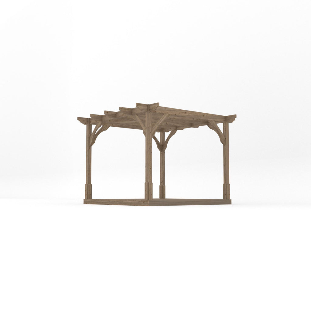 Freestanding Premium Pergola with Decking - Rustic Brown - 3m Width x 3m Length