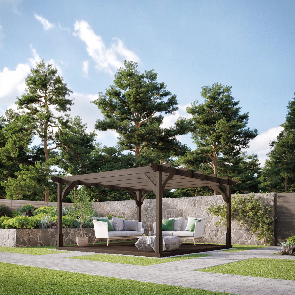 Freestanding Premium Pergola with Decking - Rustic Brown - 3m Width x 3m Length
