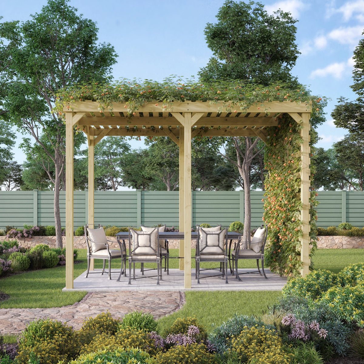 Freestanding Shade Pergola - Light Green - 2.4m Width x 4.8m Length