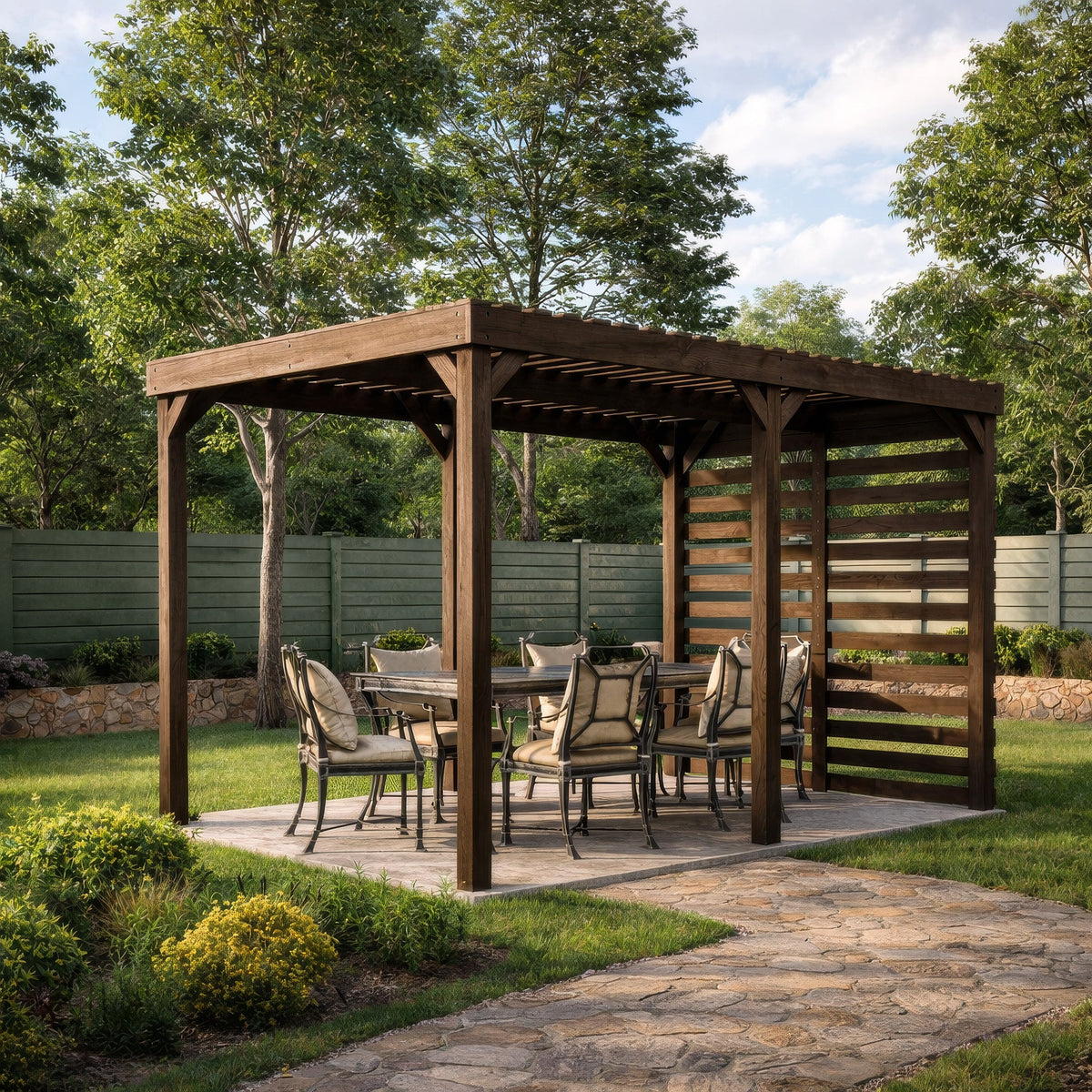 Freestanding Shade Pergola - Rustic Brown - 3m Width x 4.8m Length