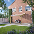 Wall Mounted Polycarbonate Roof Carport - Light Green - 4.5m Depth x 3.62m Width