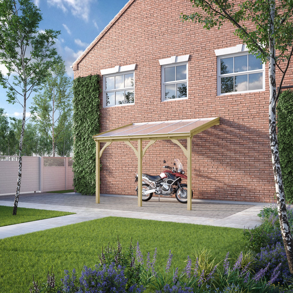 Wall Mounted Polycarbonate Roof Carport - Light Green - 4.5m Depth x 5.06m Width