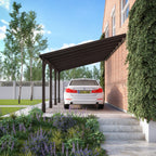 Wall Mounted Polycarbonate Roof Carport - Rustic Brown - 4m Depth x 7.22m Width
