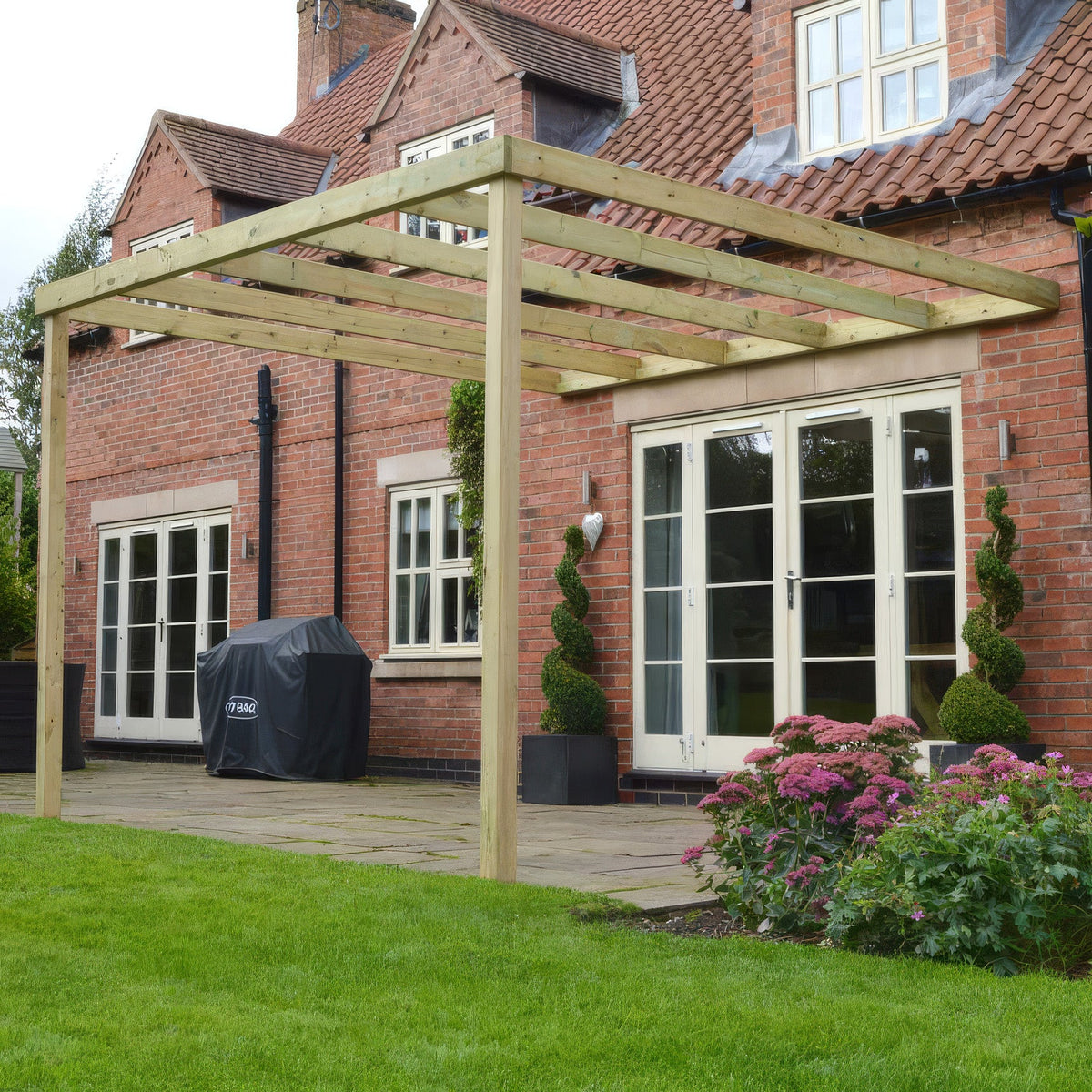 Wall Mounted Box Pergola - Light Green - 3.6m Depth x 6m Length