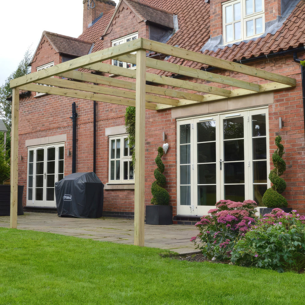 Wall Mounted Box Pergola - Light Green - 4.8m Depth x 6.6m Length