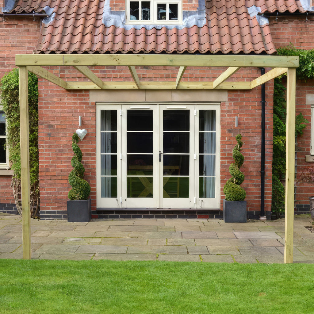 Wall Mounted Box Pergola - Light Green - 3.6m Depth x 6.6m Length