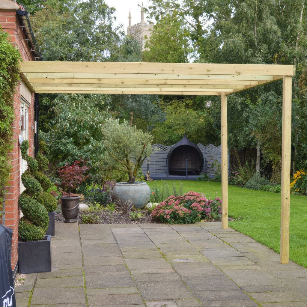 Wall Mounted Box Pergola - Light Green - 3.6m Depth x 6m Length