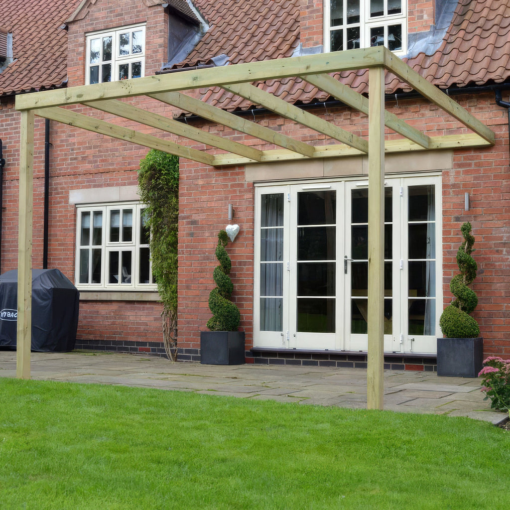 Wall Mounted Box Pergola - Light Green - 2.4m Depth x 3.6m Length