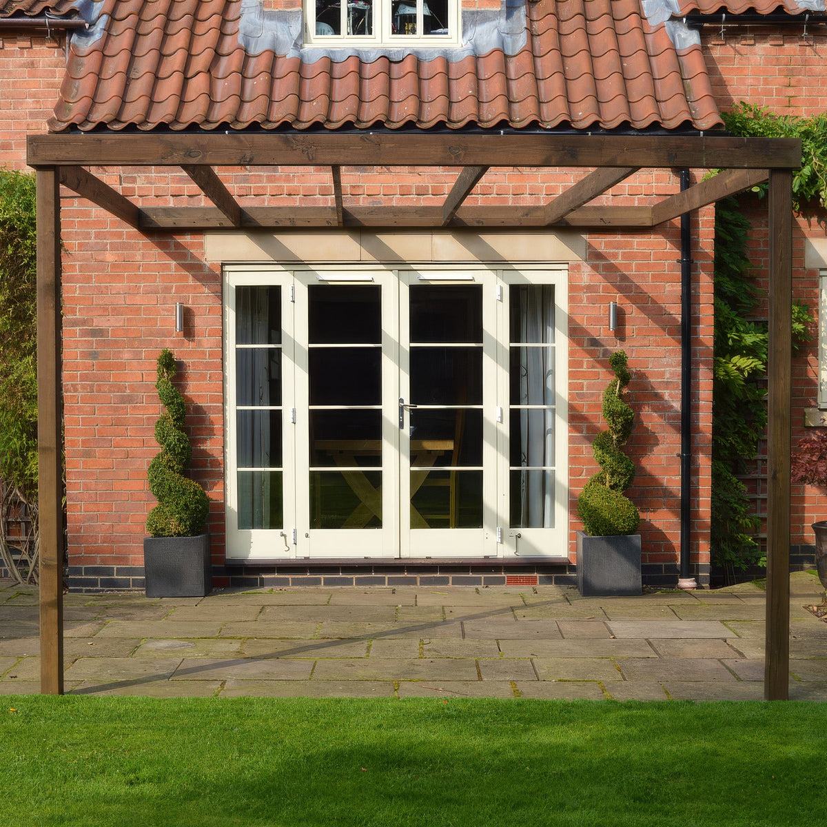 Wall Mounted Box Pergola - Rustic Brown - 3m Depth x 5.4m Length
