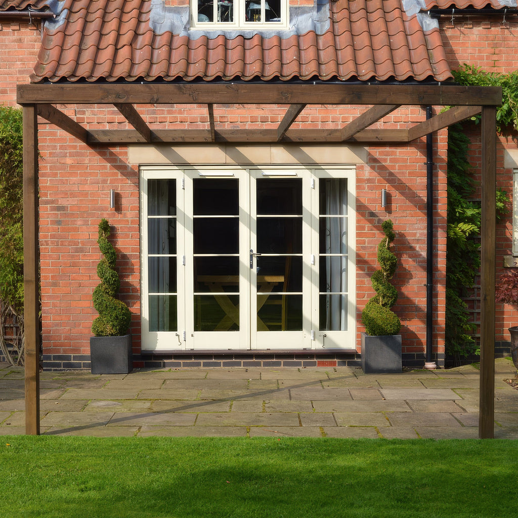 Wall Mounted Box Pergola - Rustic Brown - 2.4m Depth x 2.4m Length