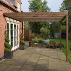 Wall Mounted Box Pergola - Rustic Brown - 4.8m Depth x 7.2m Length
