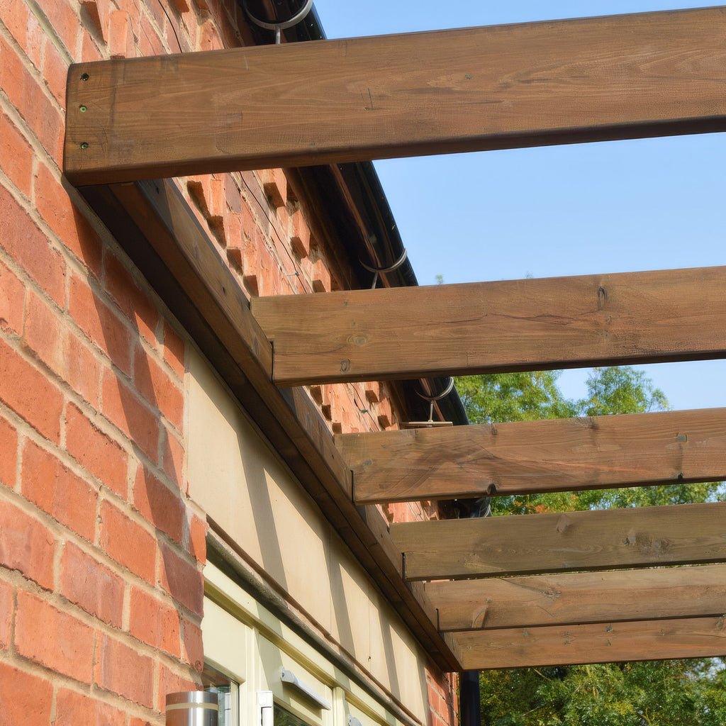 Wall Mounted Box Pergola - Rustic Brown - 2.4m Depth x 4.2m Length