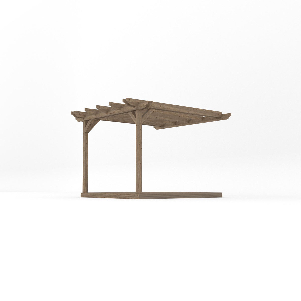 Wall Mounted Double Garden Pergola with Decking - Rustic Brown - 3m Depth x 3m Length