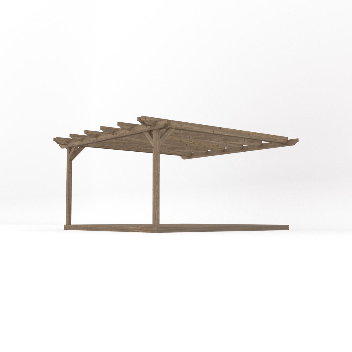 Wall Mounted Double Garden Pergola with Decking - Rustic Brown - 4.2m Depth x 4.2m Length