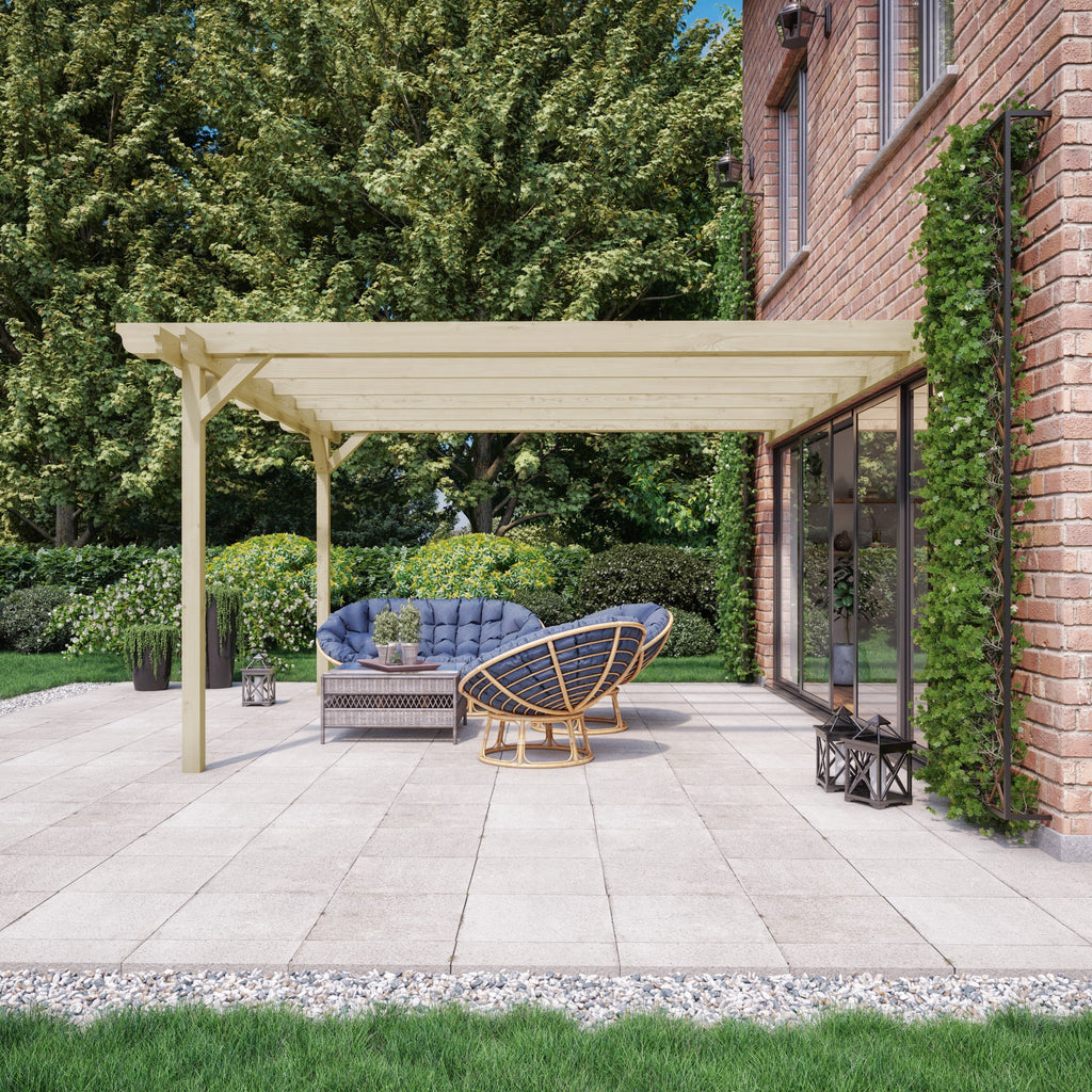 Wall Mounted Double Garden Pergola - Light Green - 2.4m Depth x 7.2m Length