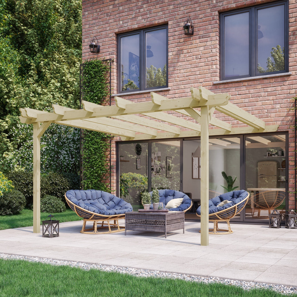 Wall Mounted Double Garden Pergola - Light Green - 2.4m Depth x 4.8m Length