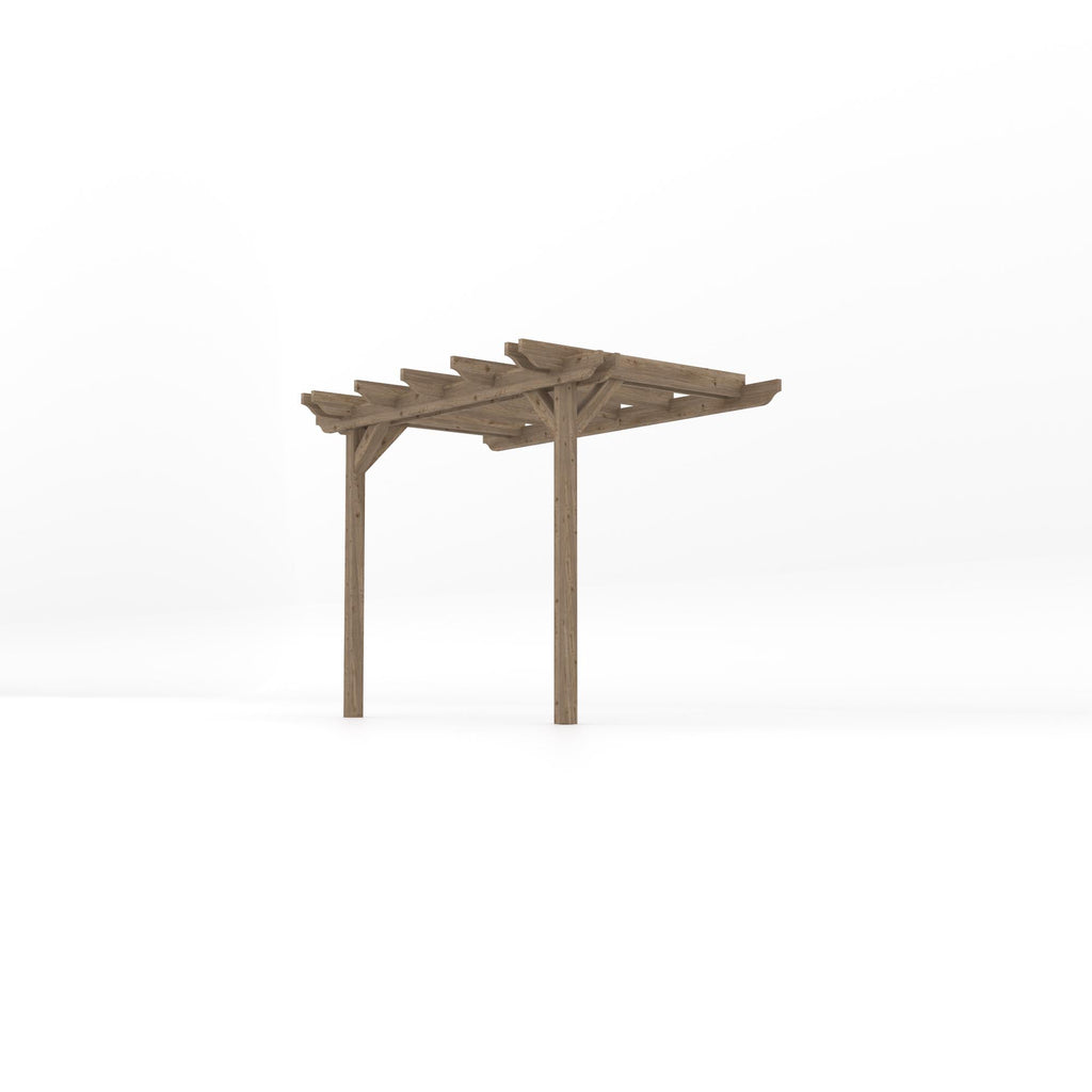 Wall Mounted Double Garden Pergola - Rustic Brown - 1.8m Depth x 3m Length