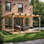 Wall Mounted Double Premium Pergola with Decking - Light Green - 4.2m Depth x 4.2m Length