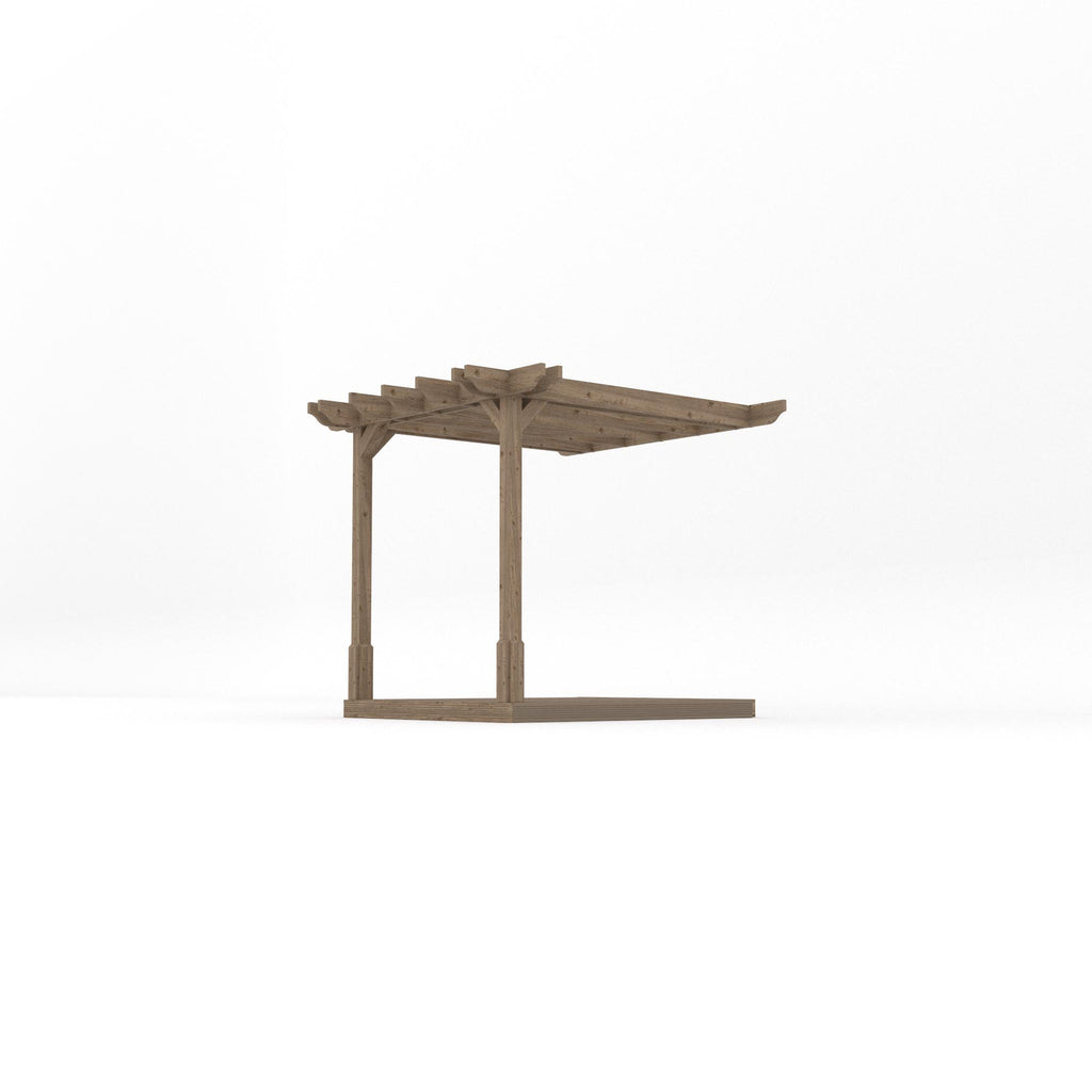 Wall Mounted Double Premium Pergola with Decking - Rustic Brown - 2.4m Depth x 2.4m Length