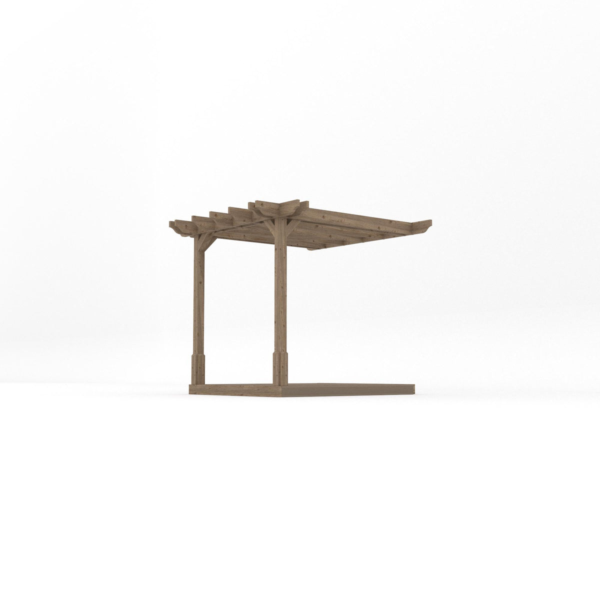 Wall Mounted Double Premium Pergola with Decking - Rustic Brown - 2.4m Depth x 2.4m Length