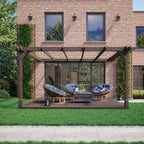 Wall Mounted Double Premium Pergola with Decking - Rustic Brown - 2.4m Depth x 2.4m Length