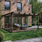 Wall Mounted Double Premium Pergola with Decking - Rustic Brown - 4.2m Depth x 4.2m Length